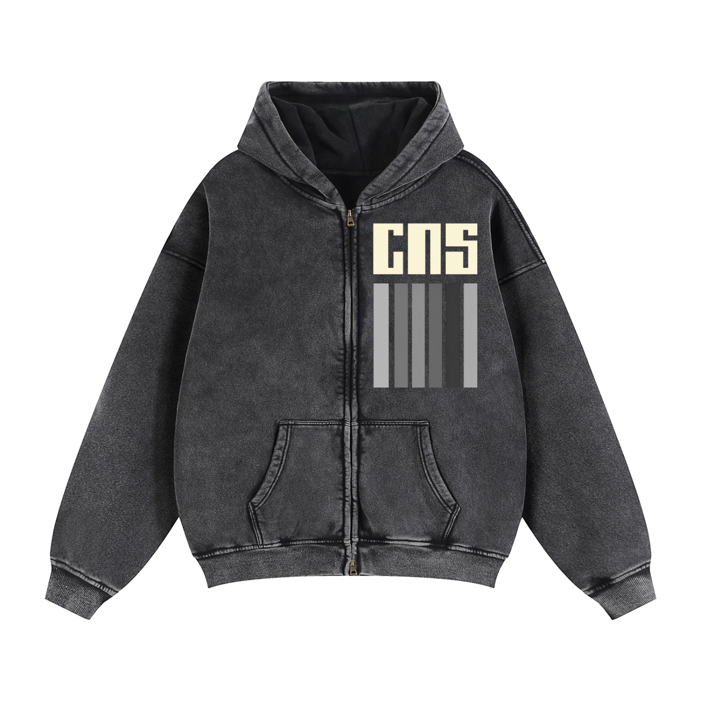 CNS  - Zip-Through Boxy Fleece Hoodie (monochrome)